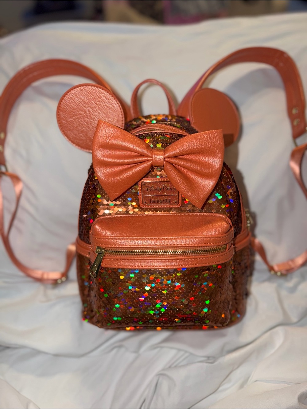 Loungefly Peach Punch Minnie Mouse Sequin Mini Backpack
